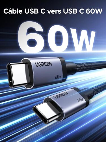 TIANYI-Câble USB C ver USB C 60W PD Charge Rapide Nylon Tressé Compatible avec iPhone 16 Plus Pro Max 15 Galaxy S24 Plus Ultra S23 A55 A35 Pixel 9 8 Pro iPad Pro Air MacBook Pro PS5 Manette (3M)