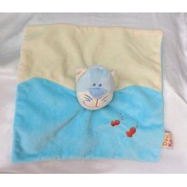Doudou Peluche Plat Chat Blanc Et Bleu Poisson Rouges Doukidou