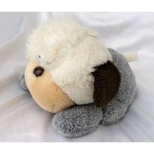Doudou Peluche Chien Couché Beige Gris Marron Vintage Ajena