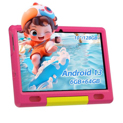 Tablette pour Enfants 10 Pouces Android 13 Tablette Enfants, 6 (2+4) Go RAM 64 Go ROM, 5000 mAh, Caméra 5 MP+8 MP, Applications Préinstallé, WiFi Tablette Éducative avec Kid-Proof Étui (Rose)