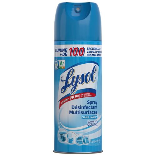 LYSOL Spray Désinfectant Antibactérien Multi-Surfaces et Textiles sans Javel Parfum Frais 400ml