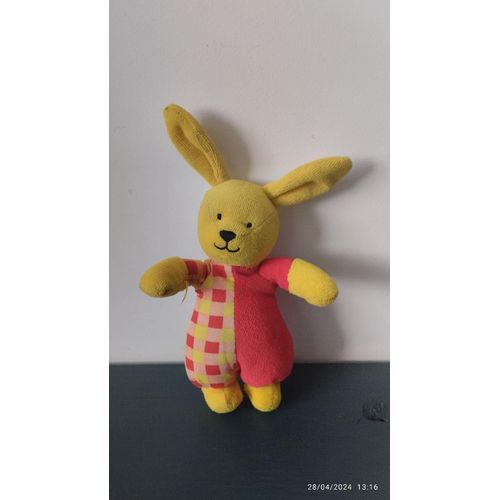 Doudou Vintage Lapin Jaune Te Rouge Berchet
