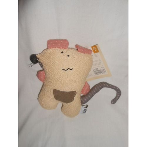 Doudou Peluche Bieco Souris Crochet Tricot 20cm Rose Beige Taupe 