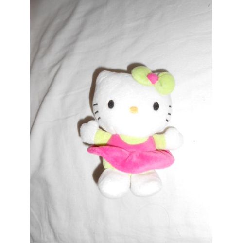 Doudou Peluche Hello Kitty Sanrio Jemini Robe Rose Fushia Fleur Noeud Vert Pistache 14cm Ty Juratoys