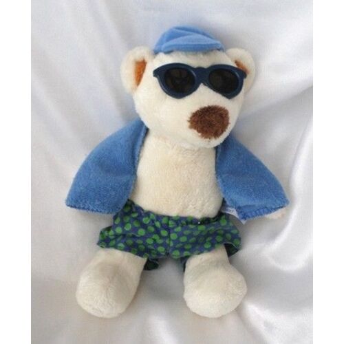 Doudou Peluche Ours Blanc Short Bleu Pois Vert Lunettes Bleu Gipsy