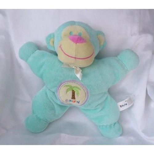 Doudou Peluche Singe Bleu Broderie Palmier BRUIN TOYS RUS