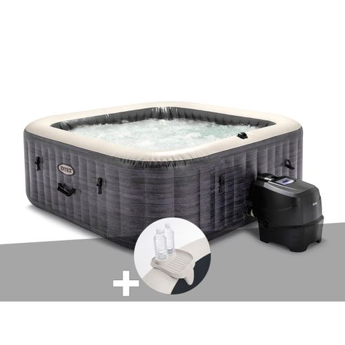 Kit spa gonflable Intex PureSpa Ardoise carré Bulles 6 places + Porte-verre
