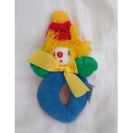 Doudou Peluche Clown Hochet Bleu Vert Noeud Jaune Bonnet Rouge Grelot Moulin Roty