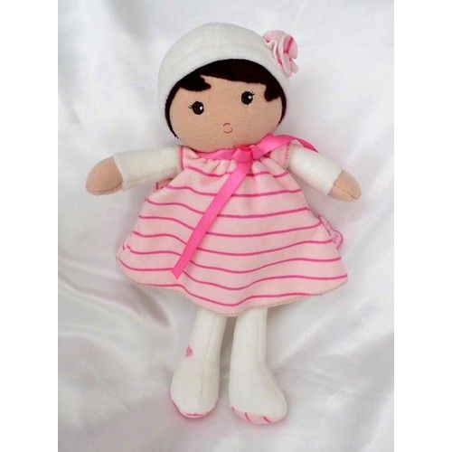 Doudou Poupée Chiffon Robe Rose Rayures Bonnet Blanc Fleur Kaloo