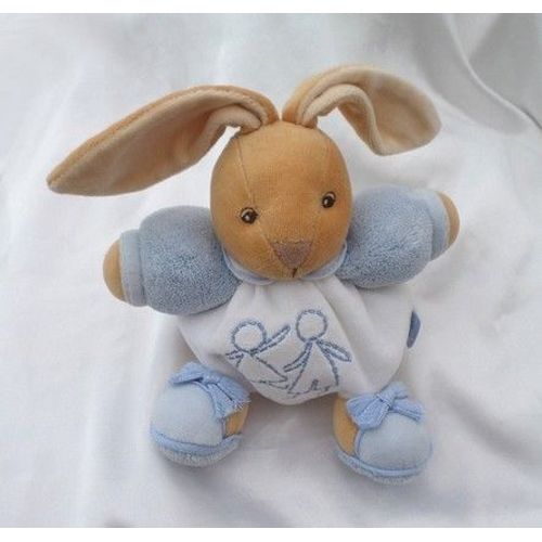 Doudou Peluche Blanc et Bleu Lapin Enfants Brodés Sur Le Devant Kaloo
