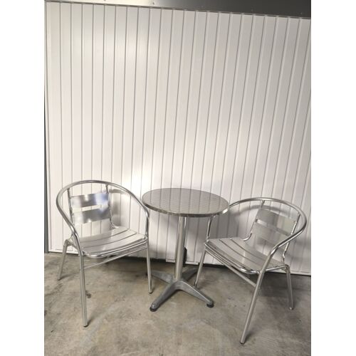 Table Bistrot Aluminium Avec Ses Deux Fauteuils Grise