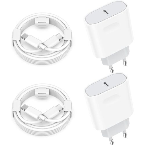 2 Packs Chargeur Rapide 25W Usb C Avec Câbles De 2 Mètres Compatible Avec Iphone 15/15 Pro/15 Pro Max/15 Plus Ipad, Samsung Galaxy S24/A53/Note 20, Usb C Prise Secteur, Adaptateur Alimentation Type C