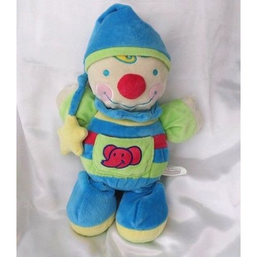 Doudou Peluche Clown Eveil Activité Bleu Vert Eléphant Bonnet Etoile Pommette
