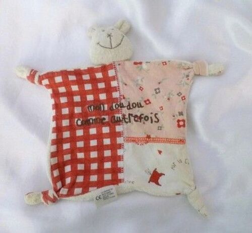 Doudou Plat Ours Blanc Rose Rouge mon doudou comme autrefois 4 noeuds La Compagnie Des Petits