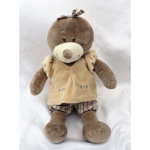 Doudou Peluche Emma la Taupe Robe Beige Short Rayures Noukie's