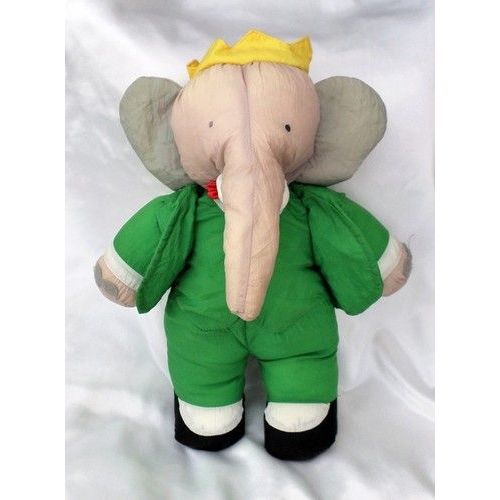 Doudou Peluche Elphant Babar Puffalump Toile Parachute Gris Vert Et Blanc Bikin
