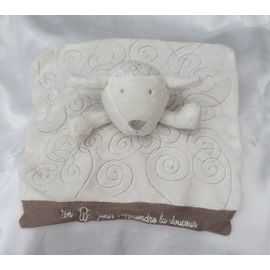 Doudou Plat Mouton Blanc Et Marron Spirale Dessous Ecru Obaibi Okaidi