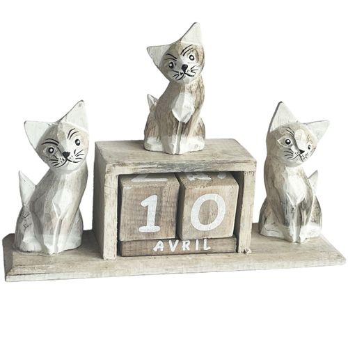 Calendrier perpétuel en bois chats beiges