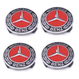 4 X Centres De Roue Rouge 75mm Mercedes Benz Abs Cache Moyeu Emblème Logo