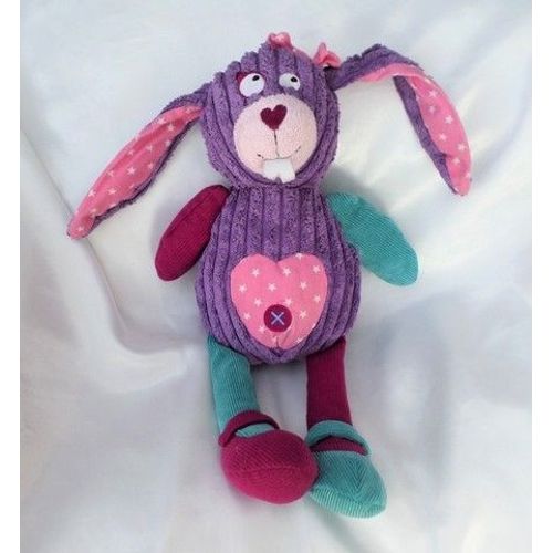 Doudou Peluche Lapin Violet Bleu Coeur Rose Etoile Blanc Cora Influx