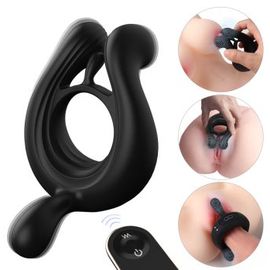 Yulonga_Store Anneau De Sperme Verrouillé Par Vibration À Distance Résonateur De Couple Masseur D'Ovules Mâles Anneau De Sperme Verrouillé À Retardement Noir