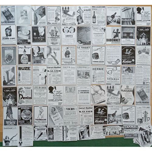 Lot 70 Affiches Publicités Anciennes Années 30 : Plusieurs Marques De Différents Produits 16x12cm (Vintage French Advertising)