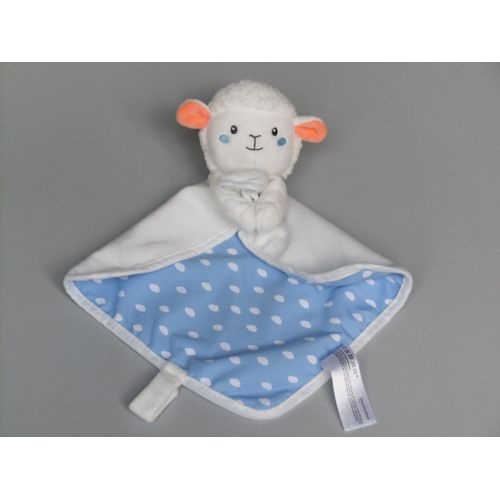 Doudou mouton mouchoir blanc bleu nuages attache tétine In Extenso Auchan
