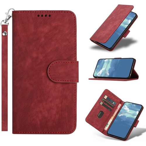 Coque Pour Samsung Galaxy A14 5g,Protection Housse En Cuir Premium Pochette Rabat Portefeuille Clapet Magnetique Flip Etui Avec Bequille Et Fentes De Cartes,Antichoc Case-Rouge