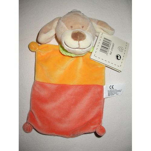 Doudou Peluche Plat Chien Hund Dog Lapin Jaune Et Orange Cora Nicotoy 21cm
