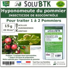 SoluBTK - Hyponomeute du Pommier - 15 g Bacillus thuringiensis BTK - Anti-chenilles Utilisable en Agriculture Biologique