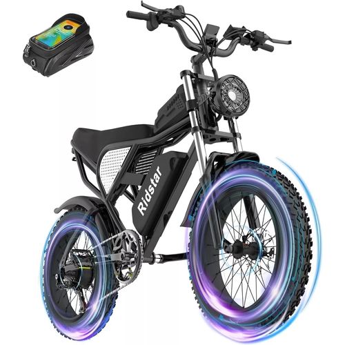 Vélo Électrique Tout-Terrain Ridstar Q20 20 Pouces (Dernière Version) - Moteur 1500 W - Batterie Amovible 48 V 20 Ah - Autonomie 120 Km - Vitesse Maximale 55 Km/H - Freins À Disque Hydrauliques