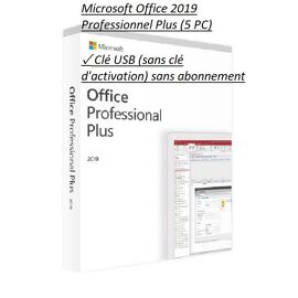 Microsoft Office 2019 Professionnel Plus (5 PC) ¿ Clé USB (sans clé d'activation) sans abonnement