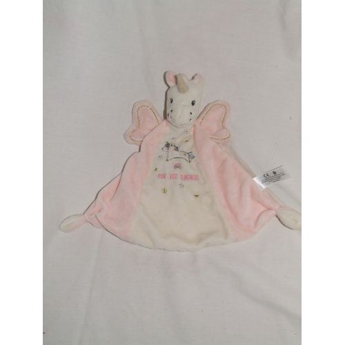 LICORNE SIMBA DOUDOU PLAT CHEVAL ROSE BLANC ANGE