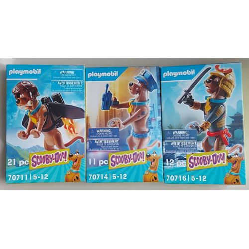Lot 3 Oites Playmobil Scooby-Doo : 70711 - Scooby-Doo Pilote + 70714 - Scooby-Doo Policier + 70716 - Scooby-Doo Samourai