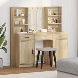 Vidaxl Ensemble De Table De Maquillage 3 Pièces En Chêne Sonoma En Bois D'ingénierie