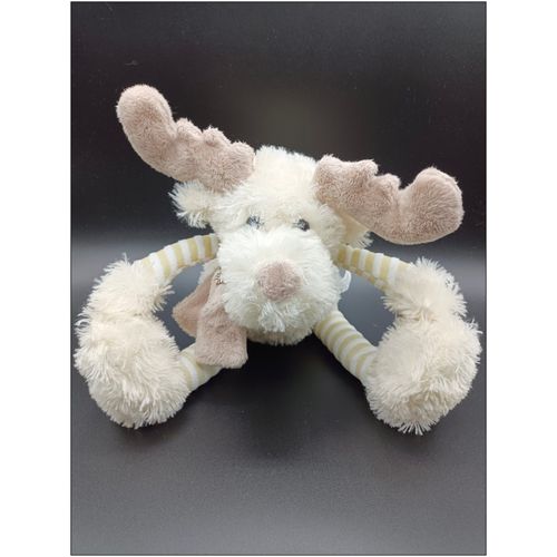 Doudou Peluche Renne Cerf Caribou - Beige Blanc Rayé Écharpe - Casa