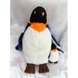 Doudou Peluche Pingouin Manchot Noir Blanc Bleu Et Son Bébé Maxita