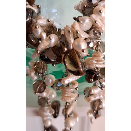 Bijou Collier Perle D Eau Fraîche Cristal Fumé Et Perle De Taihti Fermoire Argent Poinçonné