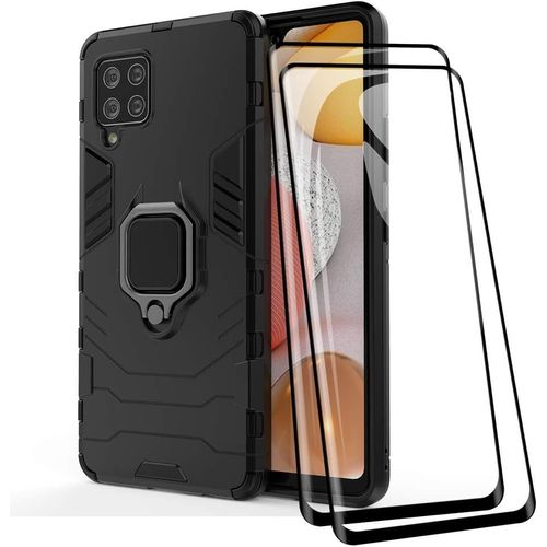 Coque + [2 Pieces] Verre Trempe Pour Samsung Galaxy A42 5g, Tpu/Pc Dual Layer Armor Antichoc Housse [360¡Ã Holder] Con 9h Durete Film Protection Ecran, Noir