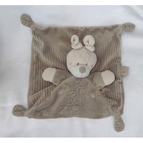 Doudou Peluche Plat Lapin Marron Rayures Etoiles Argenté Attache Tétine Simba Toys
