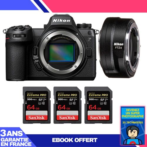 Boitier Nikon Z6 III + FTZ II + 3 SanDisk 64GB Extreme PRO UHS-II SDXC 300 MB/s + Ebook 'Devenez Un Super Photographe'