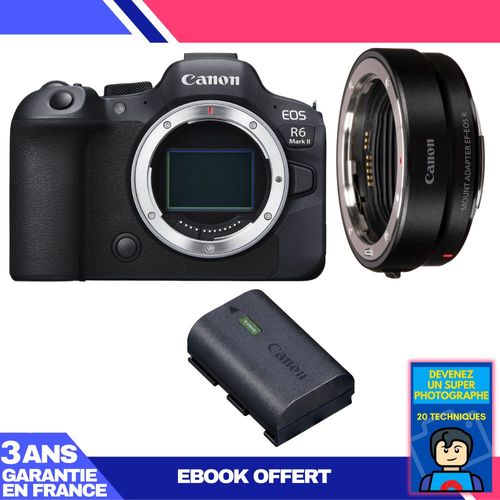 Boitier Canon EOS R6 Mark II + EF-EOS R + 1 Canon LP-E6NH + Ebook 'Devenez Un Super Photographe'