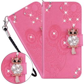 Coque Iphone 8 Plus / 7 Plus,Portefeuille Etui Housse Pour Iphone 8 Plus Coque Gaufrage Paillette Diamant Hibou Pu Cuir Flip Wallet Coquille Couverture Pour Iphone 8 Plus,Yk Owl Pink