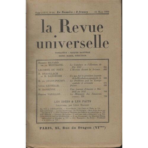 La Revue Universelle N° 24, Tome Lxxvi, 15 Mars 1939
