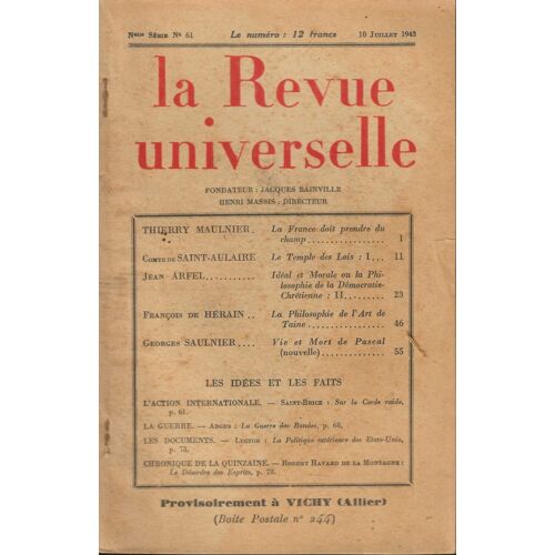La Revue Universelle N° 61, Nelle Série , 10 Juillet 1943