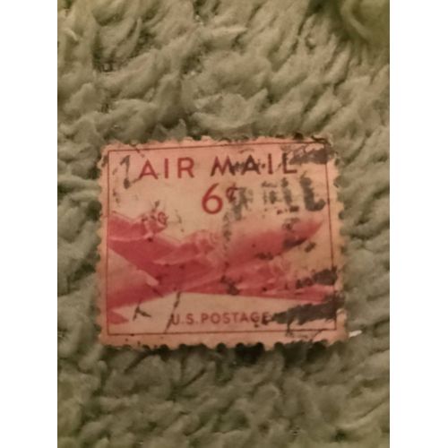Timbre Oblitéré Air Mail 6 U.S. Postage Rouge Rare.
