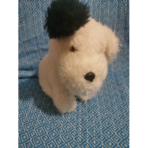 Doudou Peluche Chien Assis Blanc Oreille Queue Noir Langue Ajena Vintage