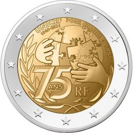 Pièce De Monnaie De Collection De 2 Euros Commémorative France De  2021 : 75ème Anniversaire - Unicef