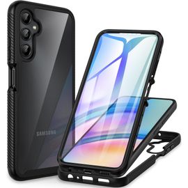 CAUC-Coque Samsung A05s, Antichoc Housse avec Protection d'écran, 360° Protégé Téléphone Etui Double Face Bumper Transparent Case Robuste Portable Intégrale Coque pour Samsung Galaxy A05s -Noir