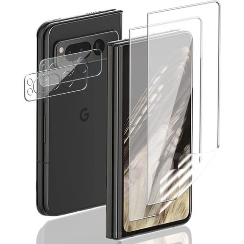 Kit 2+2 Pièces Pour Google Pixel Fold - Protecteur D'écran Tpu Souple + Verres Trempés Lentilles Caméra, Couverture Complète, Anti-Rayures, Auto-Réparant, Hd, Compatible Déverrouillage Empreinte Ultrasonique